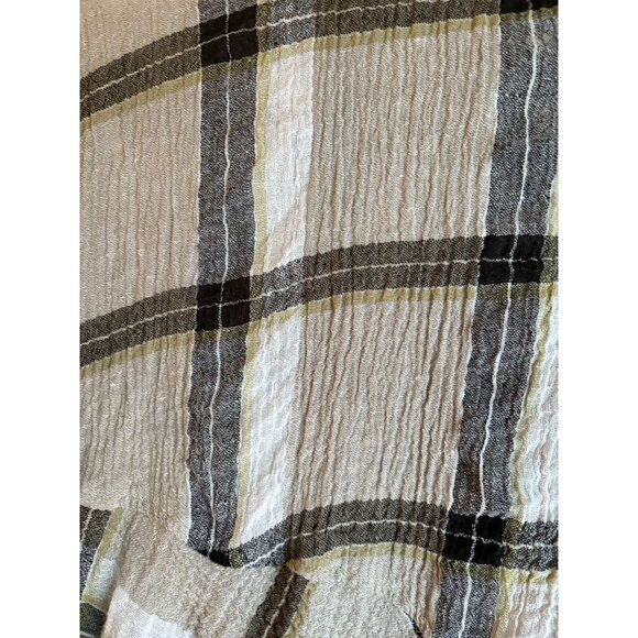Habitat Womens Plaid Textured Linen Blend Top Size L Asymmetric Hem‎ Long Sleeve - Picture 8 of 12